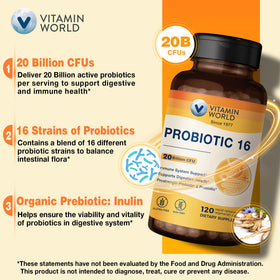 Capsules de Probiotic 16 de Vitamin World sur une surface blanche