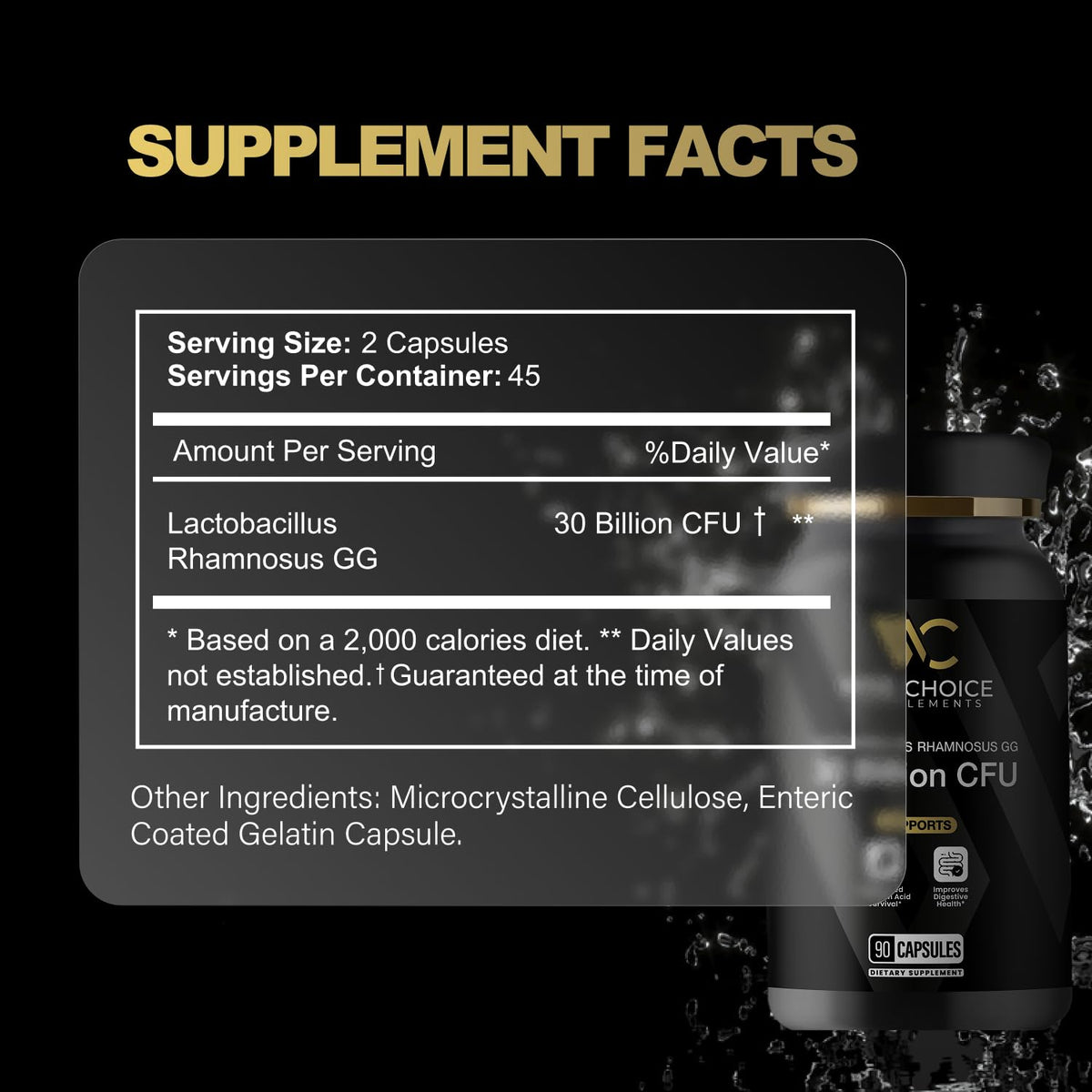 Capsules de probiotique WISE CHOICE SUPPLEMENTS sur une surface blanche