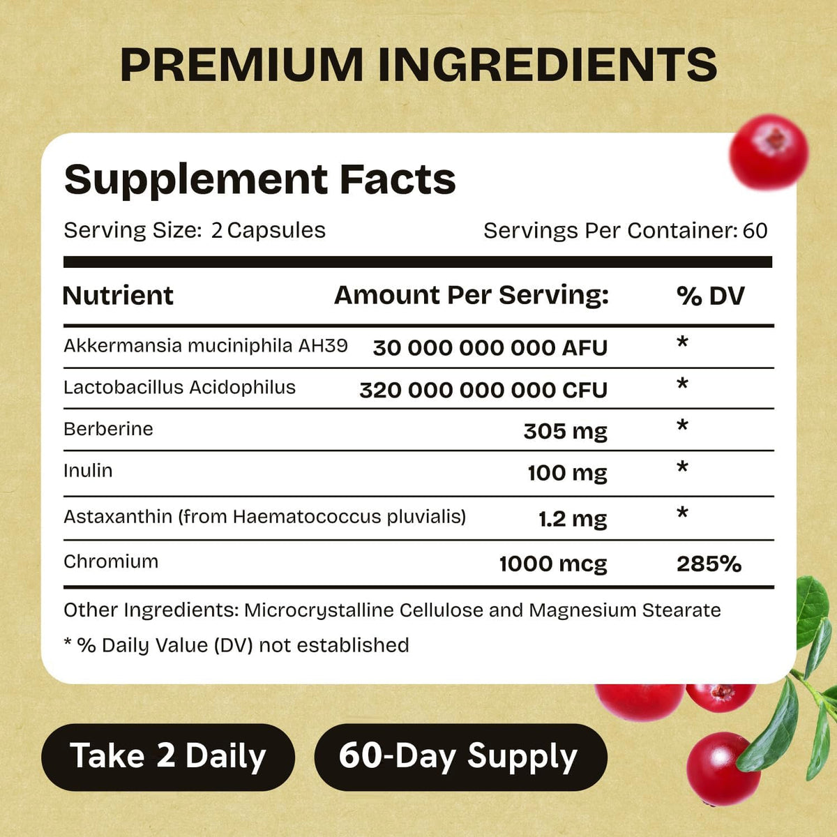 Capsules de probiotiques Akkermansia Muciniphila sur une table