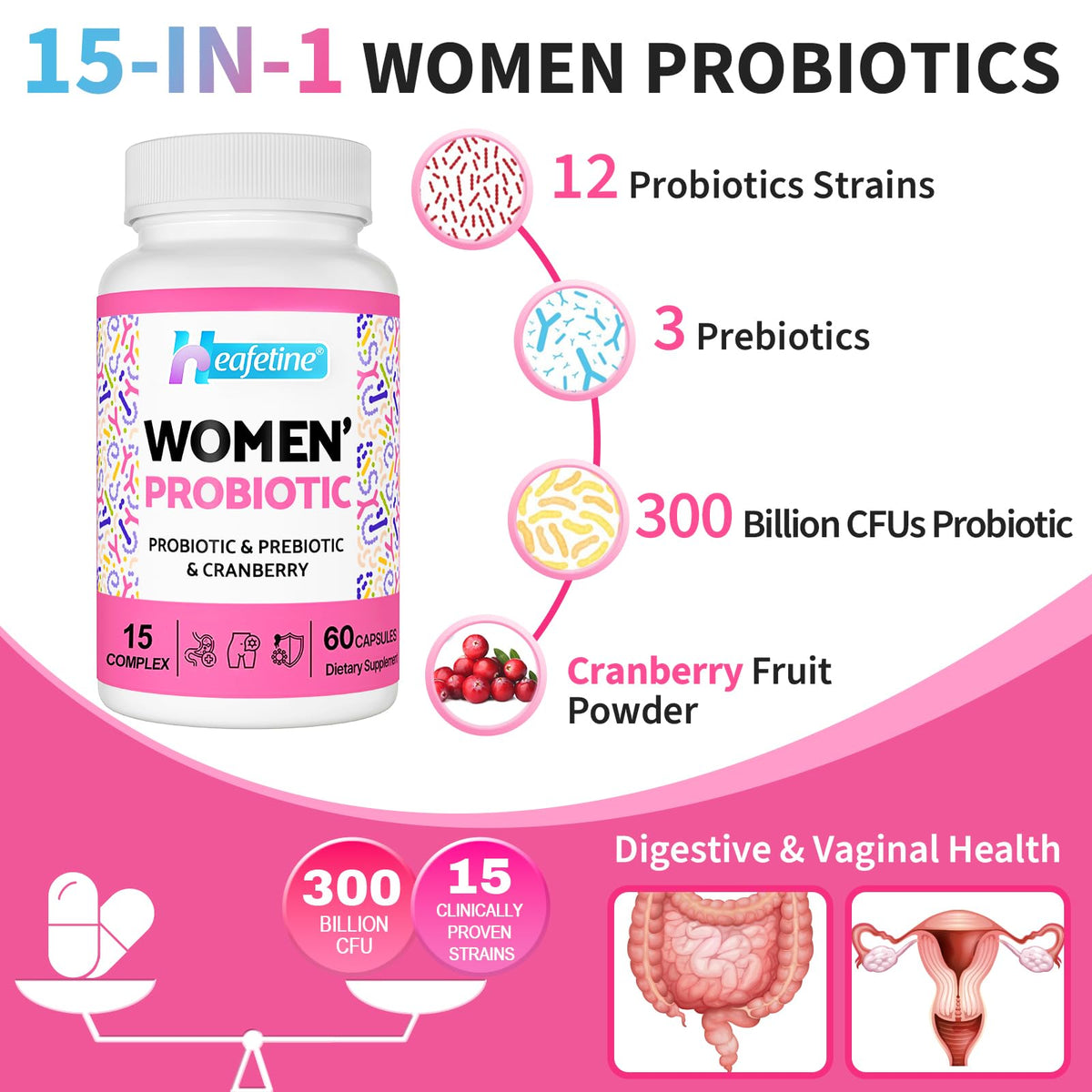 Capsules de Probiotiques Heafetine sur une surface blanche
