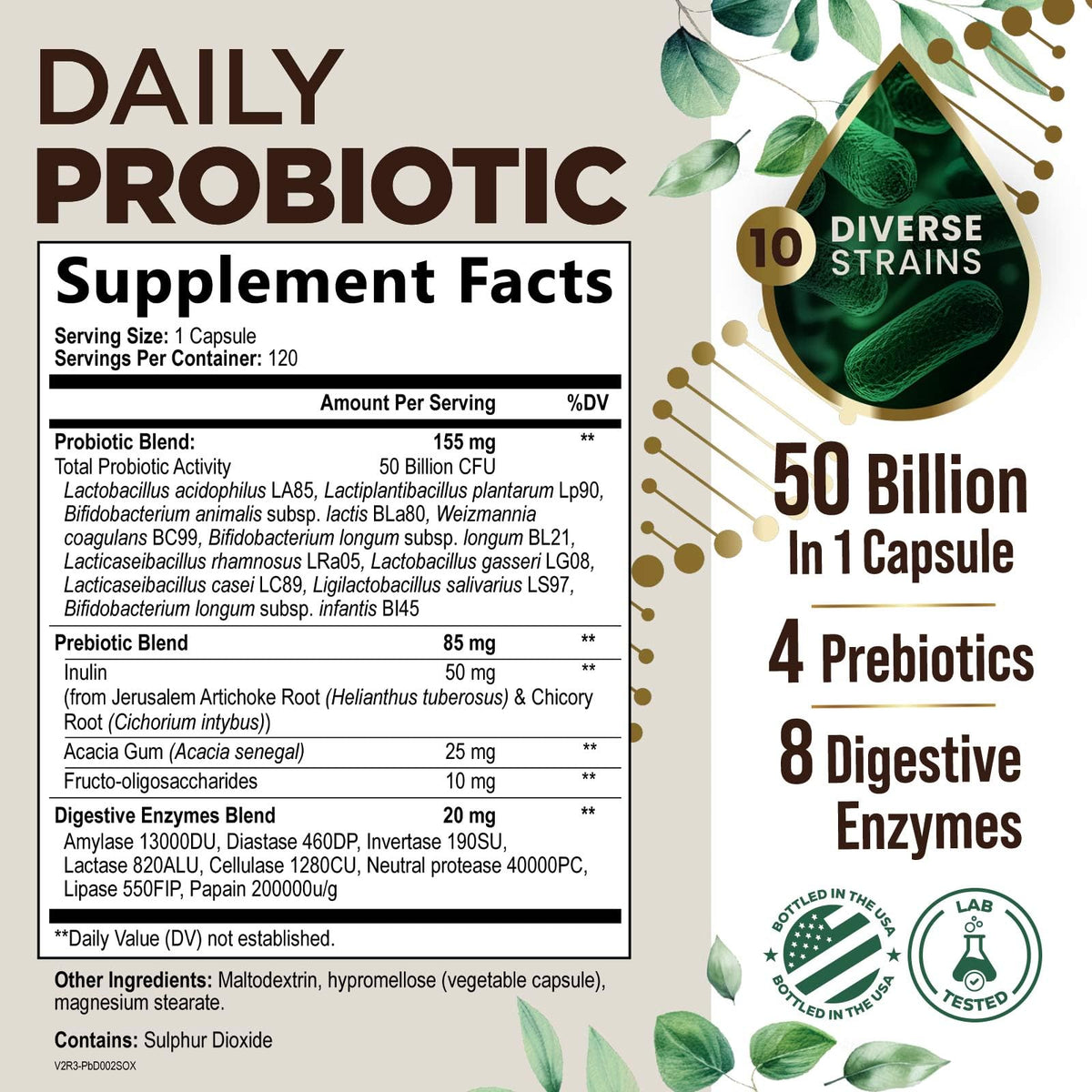 Capsules de probiotiques Health Nutrition Naturals sur une surface blanche