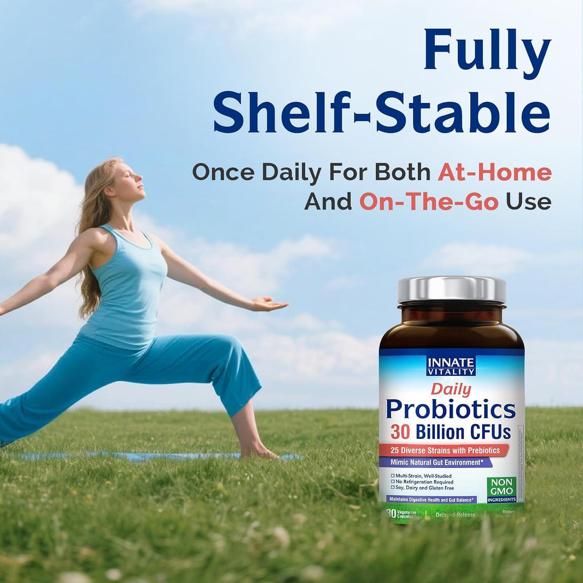 Capsules de probiotiques Innate Vitality sur une table