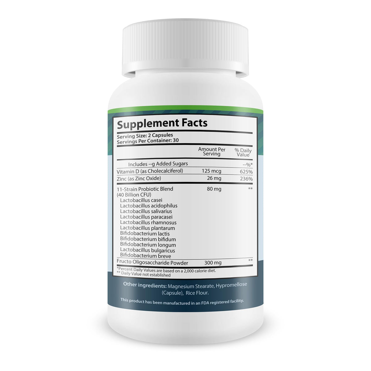 Capsules de probiotiques Lactobacillus Paracasei sur une surface blanche