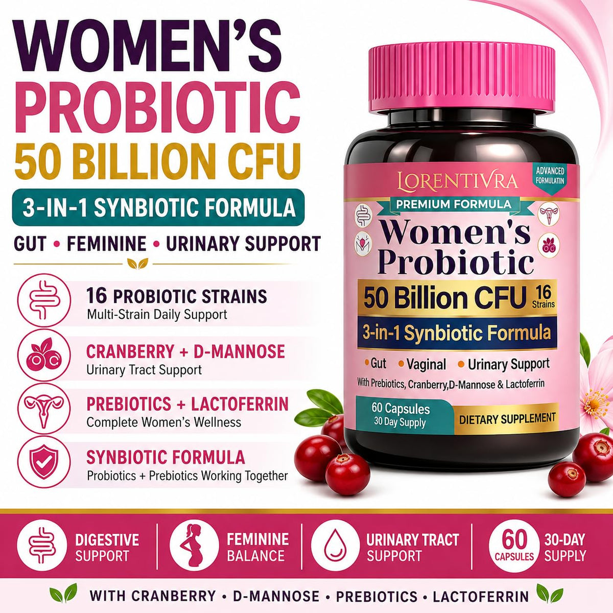 Capsules de probiotiques Lorentivra en gros plan