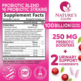 Capsules de probiotiques Nature's Glow sur une surface blanche