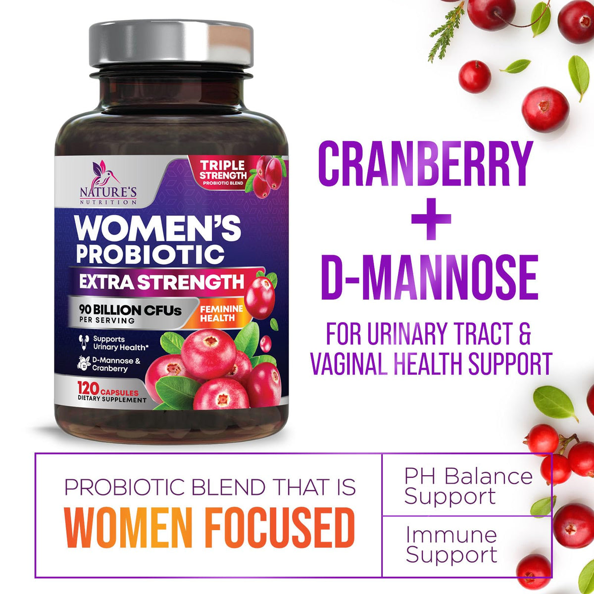 Capsules de probiotiques Nature's Nutrition sur fond blanc