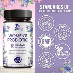 Capsules de probiotiques Nature's Nutrition sur un fond neutre