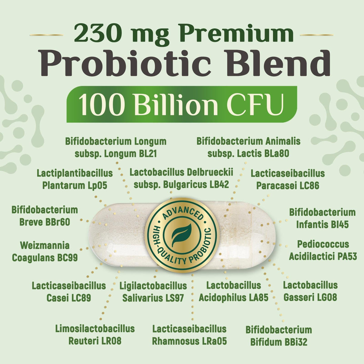 Capsules de probiotiques Nature's Nutrition sur une surface blanche
