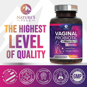 Capsules de probiotiques Nature's Peak sur une surface blanche