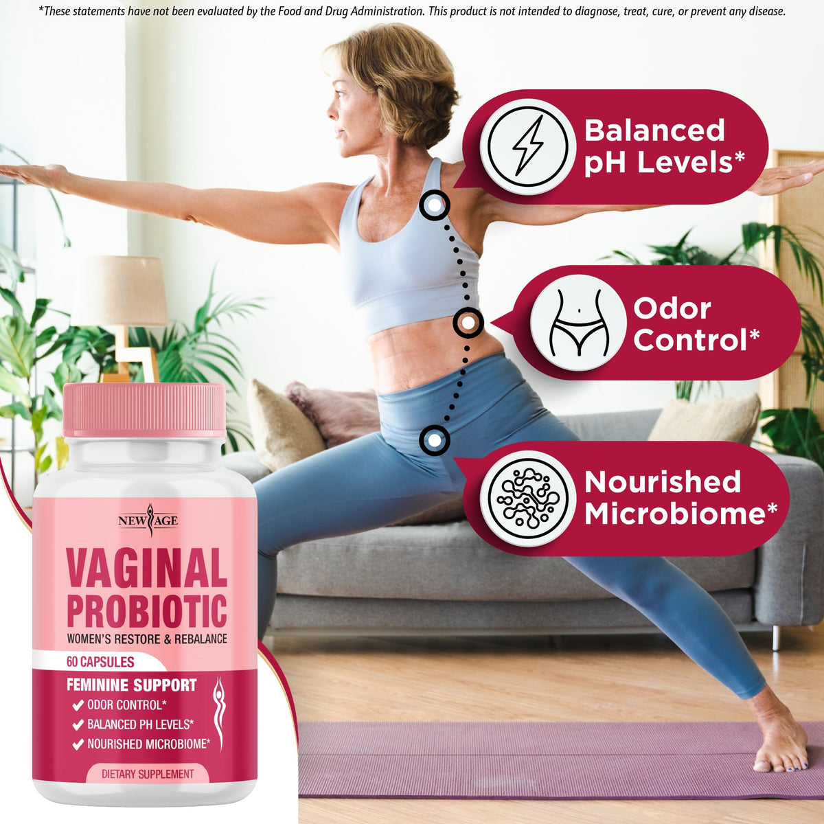 Capsules de probiotiques NEW AGE sur un fond blanc