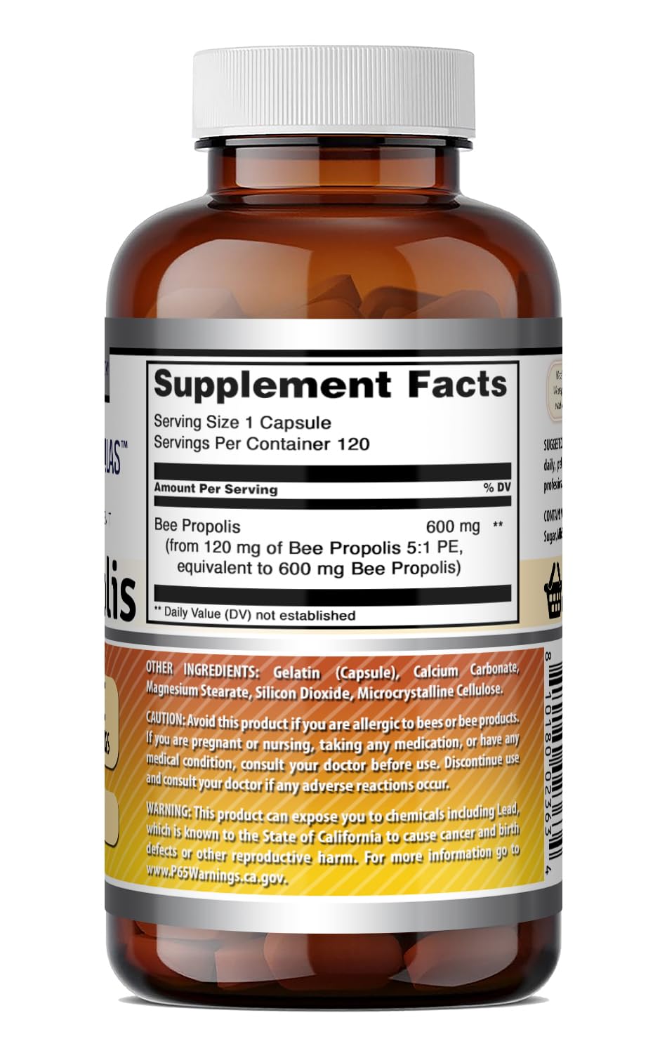 Capsules de Propolis 600 mg Amazing Nutrition sur une table