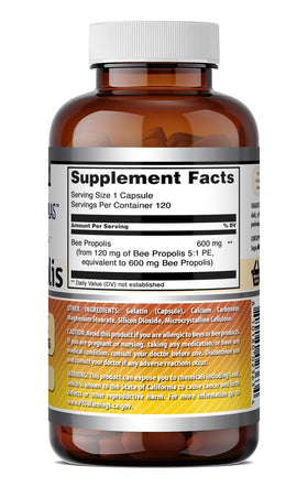 Capsules de Propolis 600 mg Amazing Nutrition sur une table