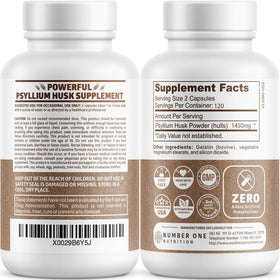 Capsules de psyllium 1450mg Number One Nutrition sur fond blanc