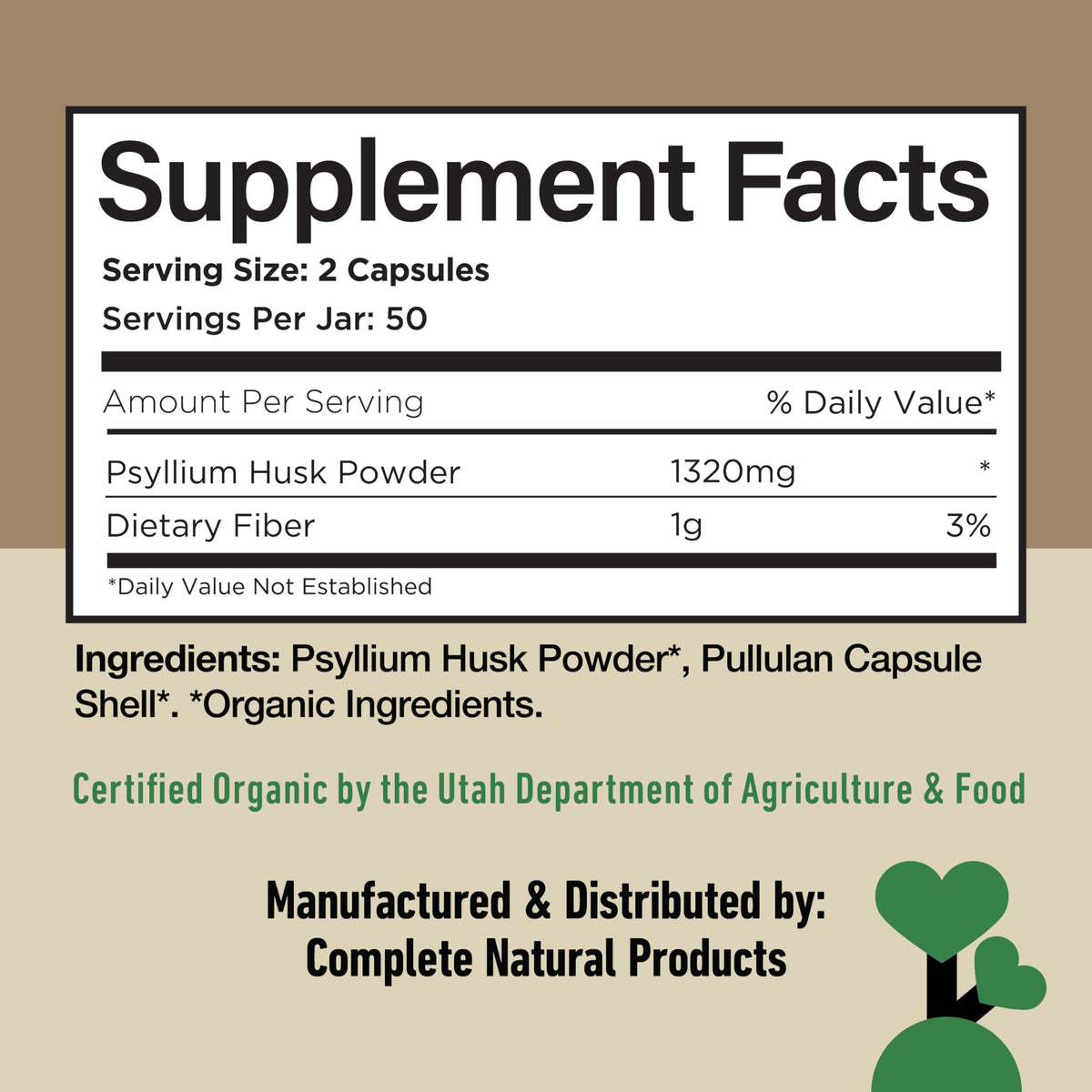 Capsules de psyllium avec d'autres compléments alimentaires sur une table