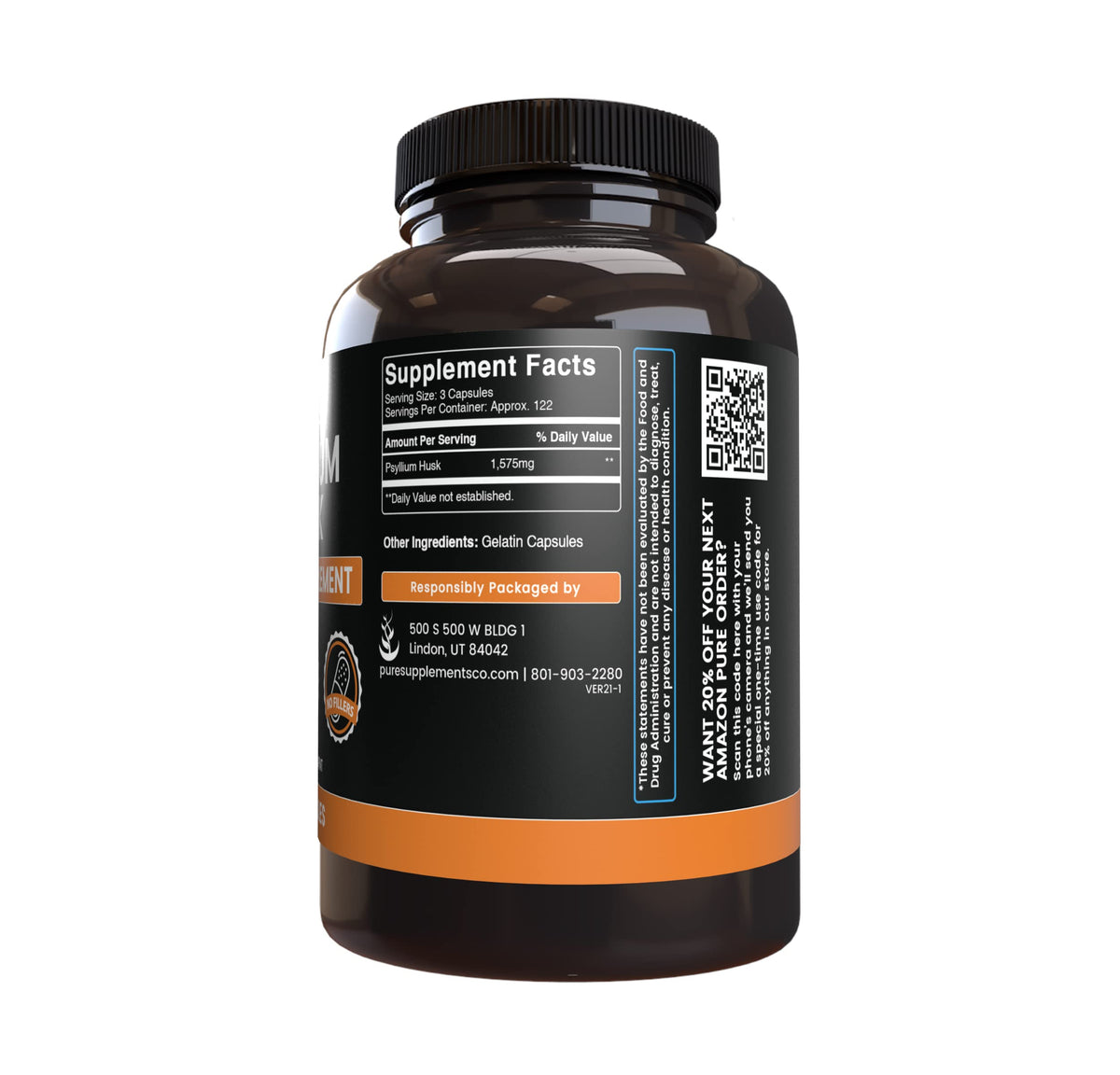 Capsules de psyllium avec étiquette visible