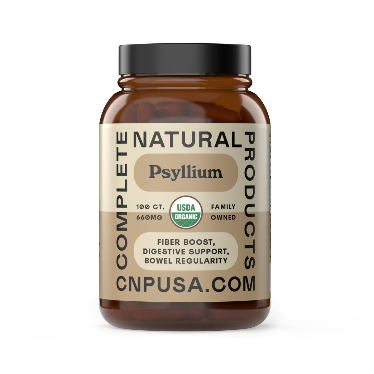 Capsules de psyllium biologique de Complete Natural Products vue de face
