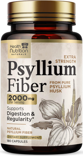 Capsules de psyllium Health Nutrition Naturals, 180 unités, vue de face