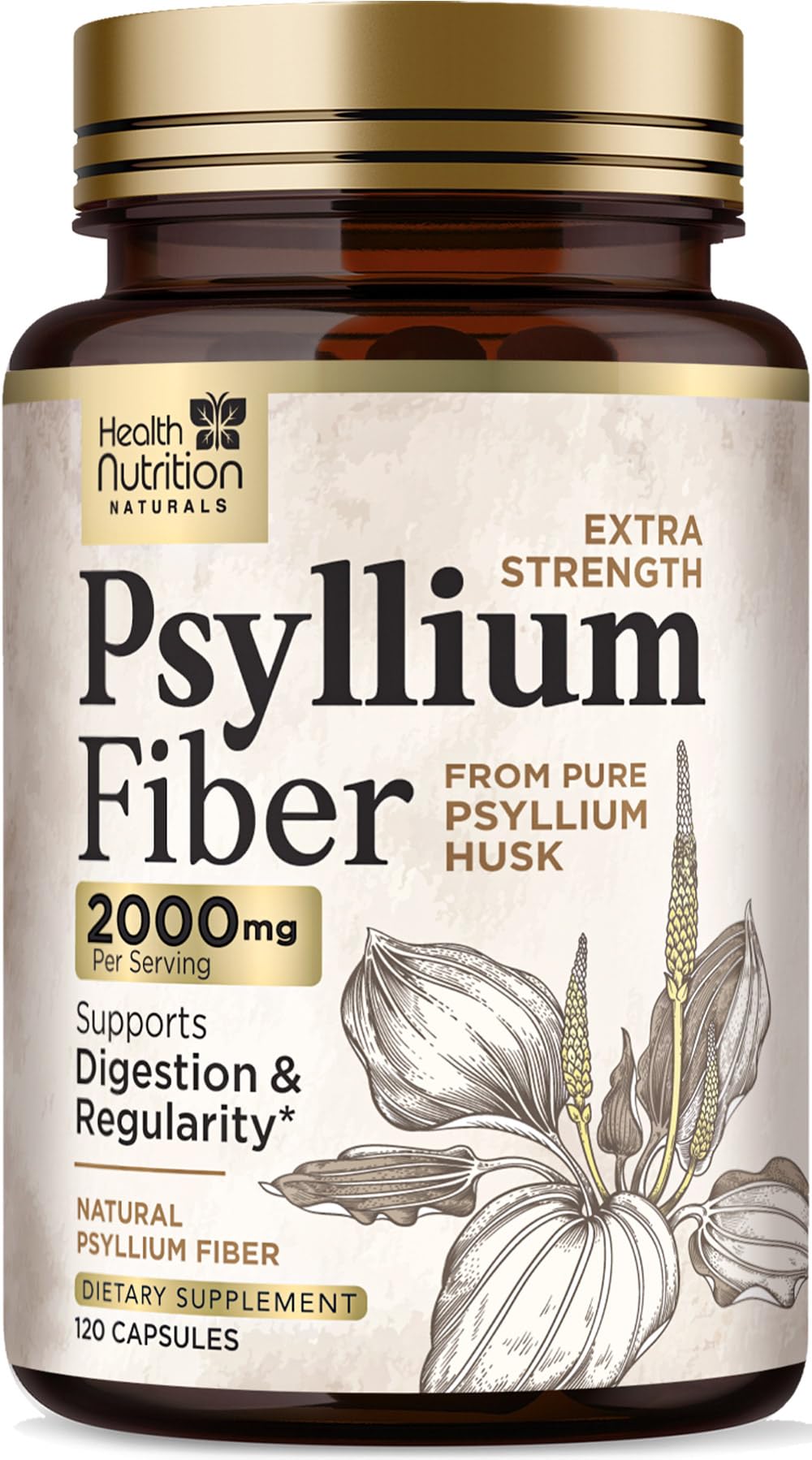 Capsules de psyllium Health Nutrition Naturals, bouteille de 120 unités