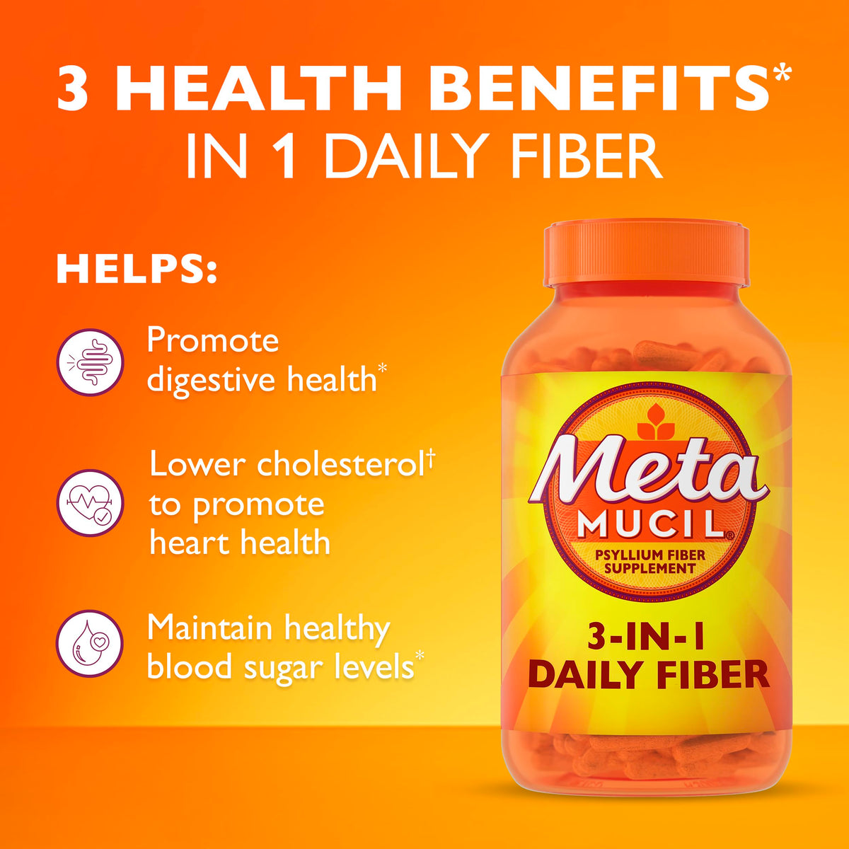 Capsules de psyllium Metamucil sur une table