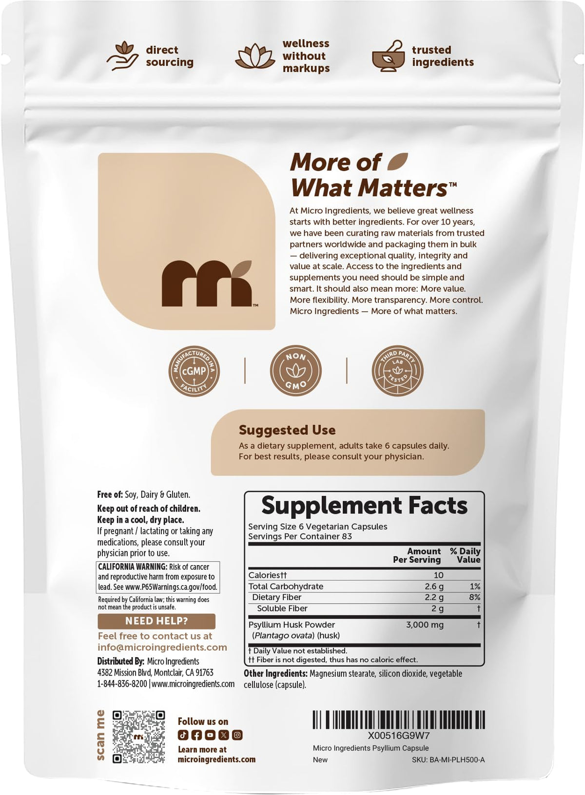 Capsules de psyllium Micro Ingredients avec des ingrédients naturels