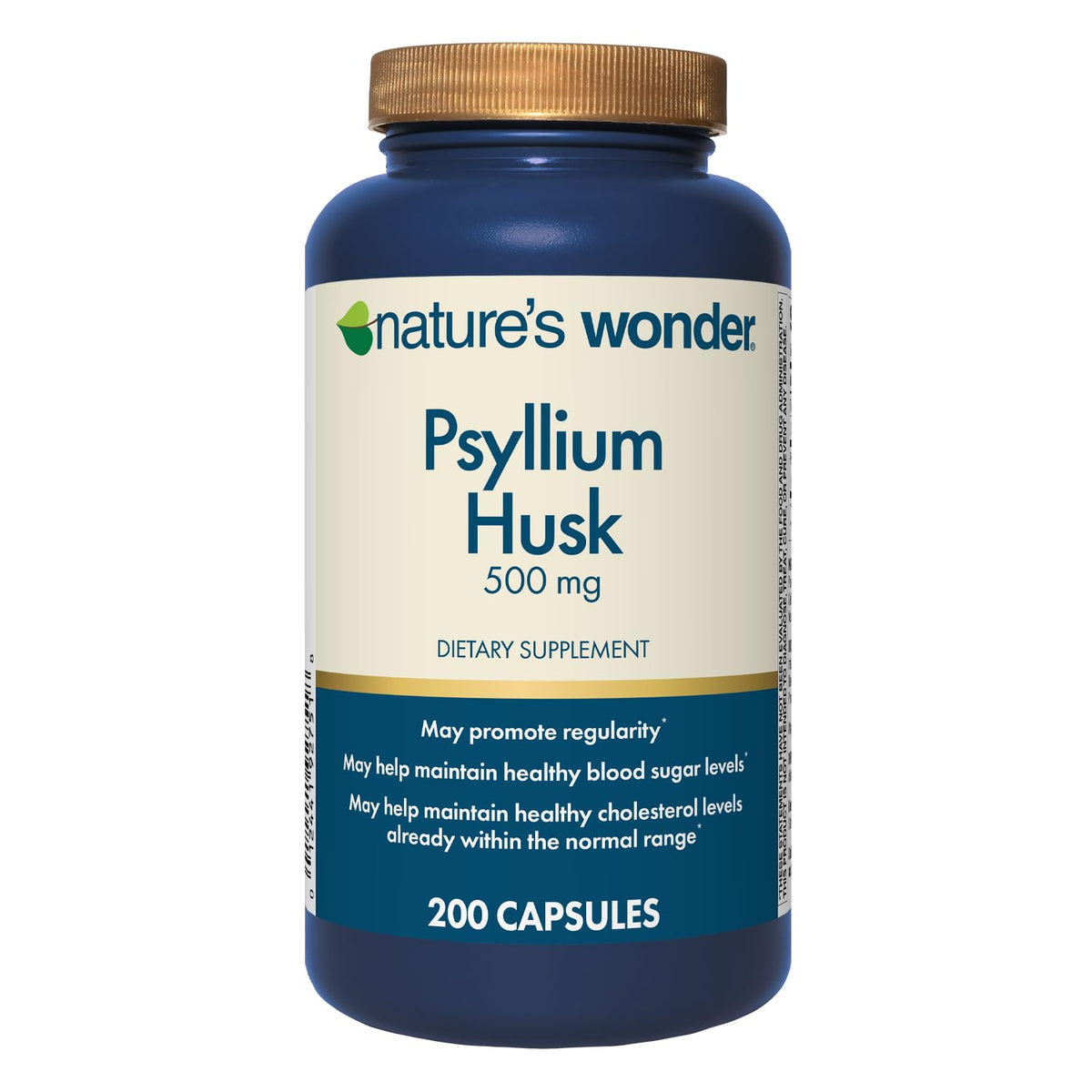 Capsules de psyllium Nature's Wonder 500 mg, 200 unités, vue de face