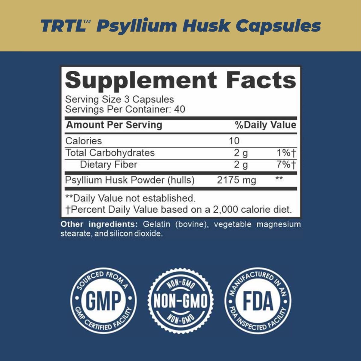 Capsules de psyllium TRTL Supplements à côté d'un verre d'eau