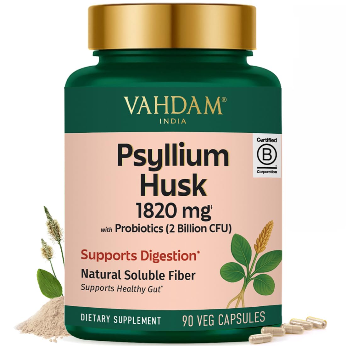 Capsules de psyllium VAHDAM 1800 mg vue de face