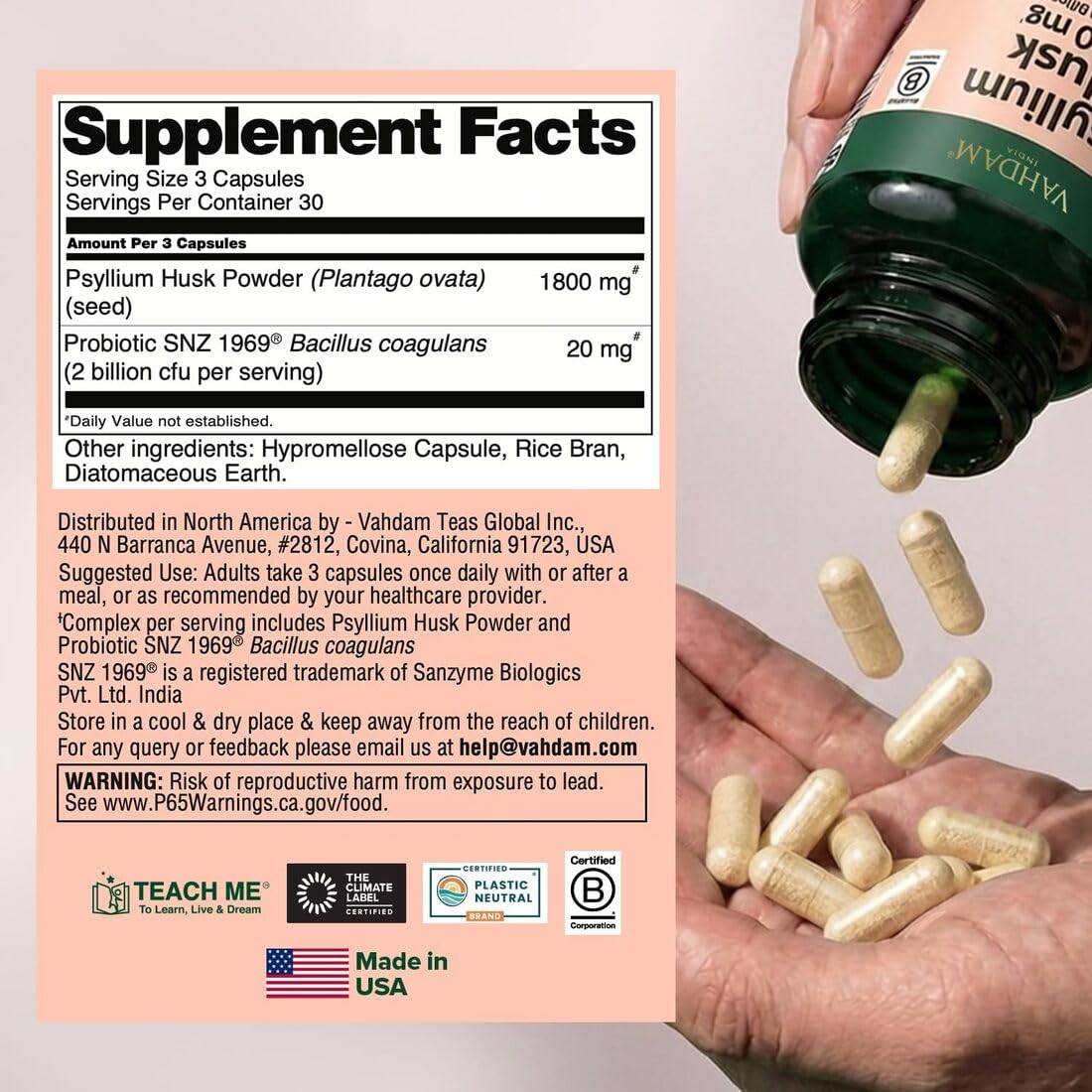 Capsules de psyllium VAHDAM avec une cuillère pour dosage