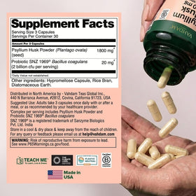 Capsules de psyllium VAHDAM avec une cuillère pour dosage