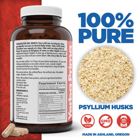 Capsules de psyllium Yerba Prima, une capsule sur un fond blanc