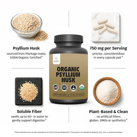Capsules de psyllium Z Zealthy Life sur une table en bois