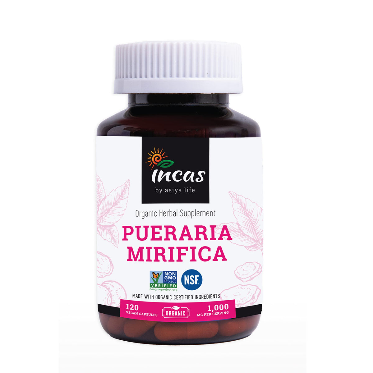 Capsules de Pueraria Mirifica Incas 1 000 mg vue avant