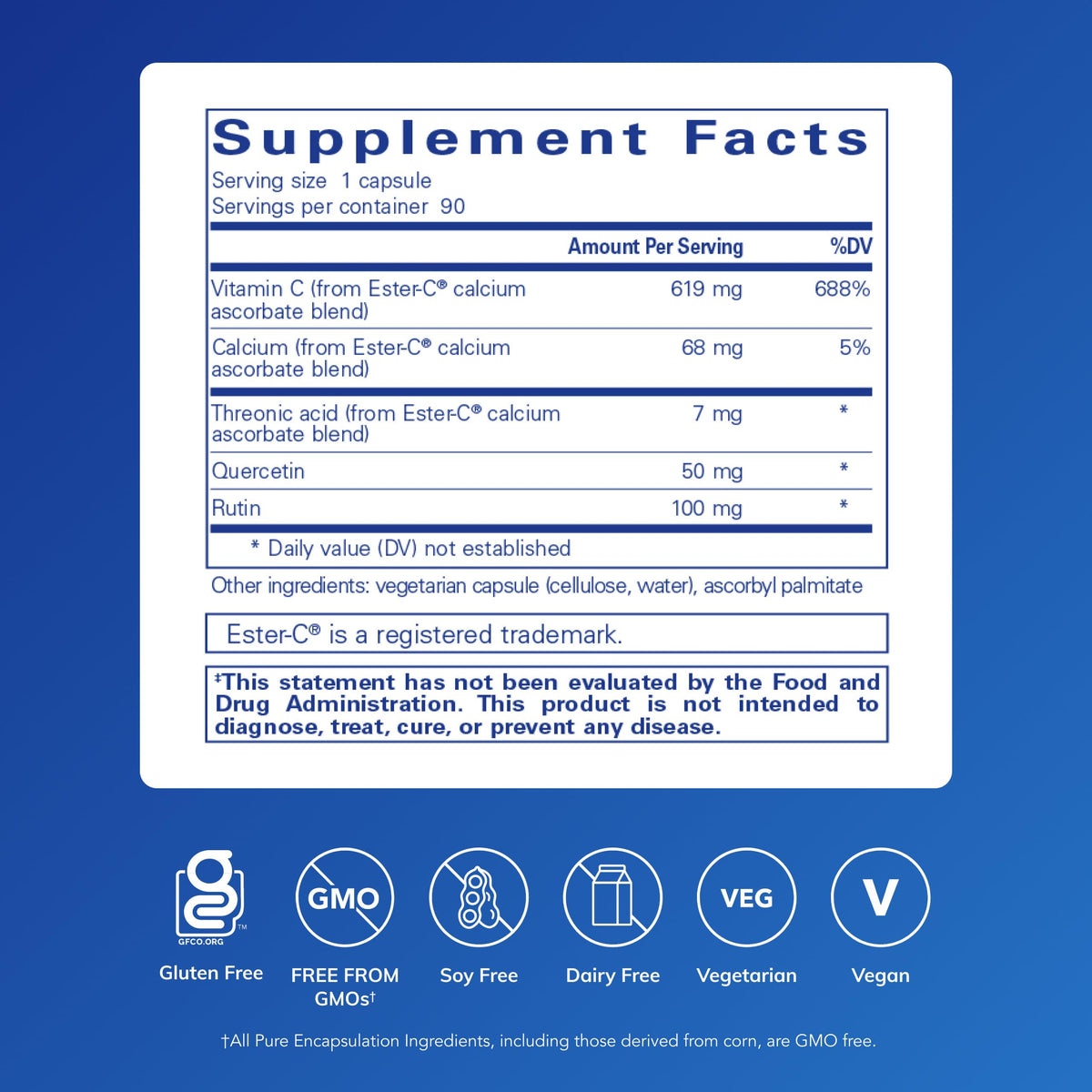 Capsules de Pure Encapsulations Ester-C & Flavonoids dans un bol
