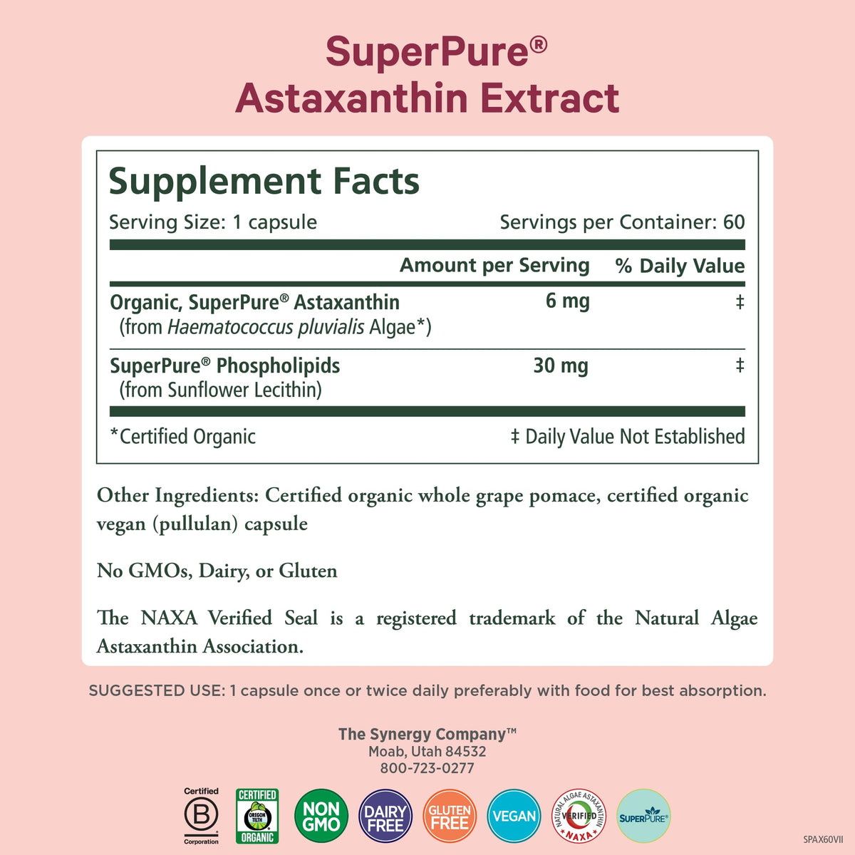 Capsules de PURE SYNERGY Astaxanthin Bio à l'intérieur de la bouteille