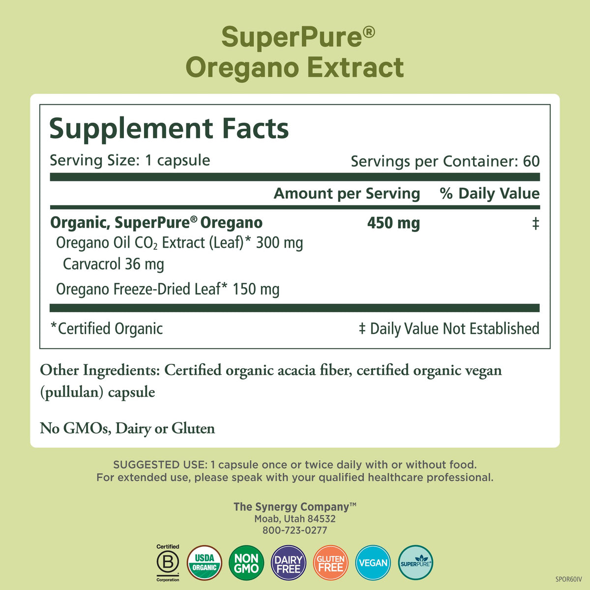 Capsules de PURE SYNERGY Extrait d'Origan Bio sur fond blanc