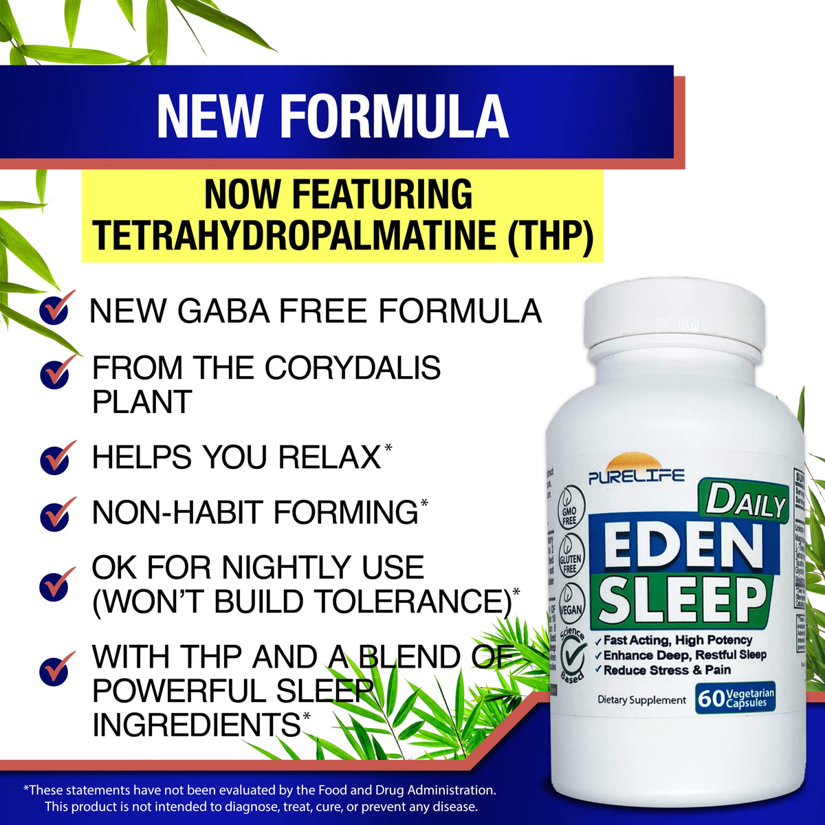 Capsules de PureLife Supplements Eden Daily Sleep sur fond blanc