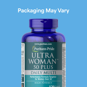 Capsules de Puritan's Pride Ultra Woman 50+ sur une table
