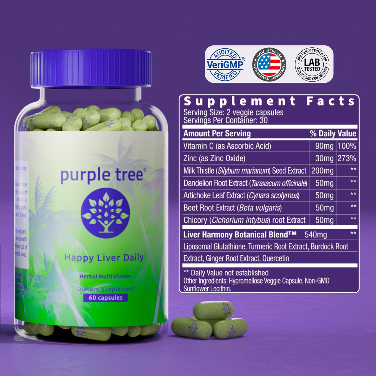 Capsules de purple tree Happy Liver Daily dans une main