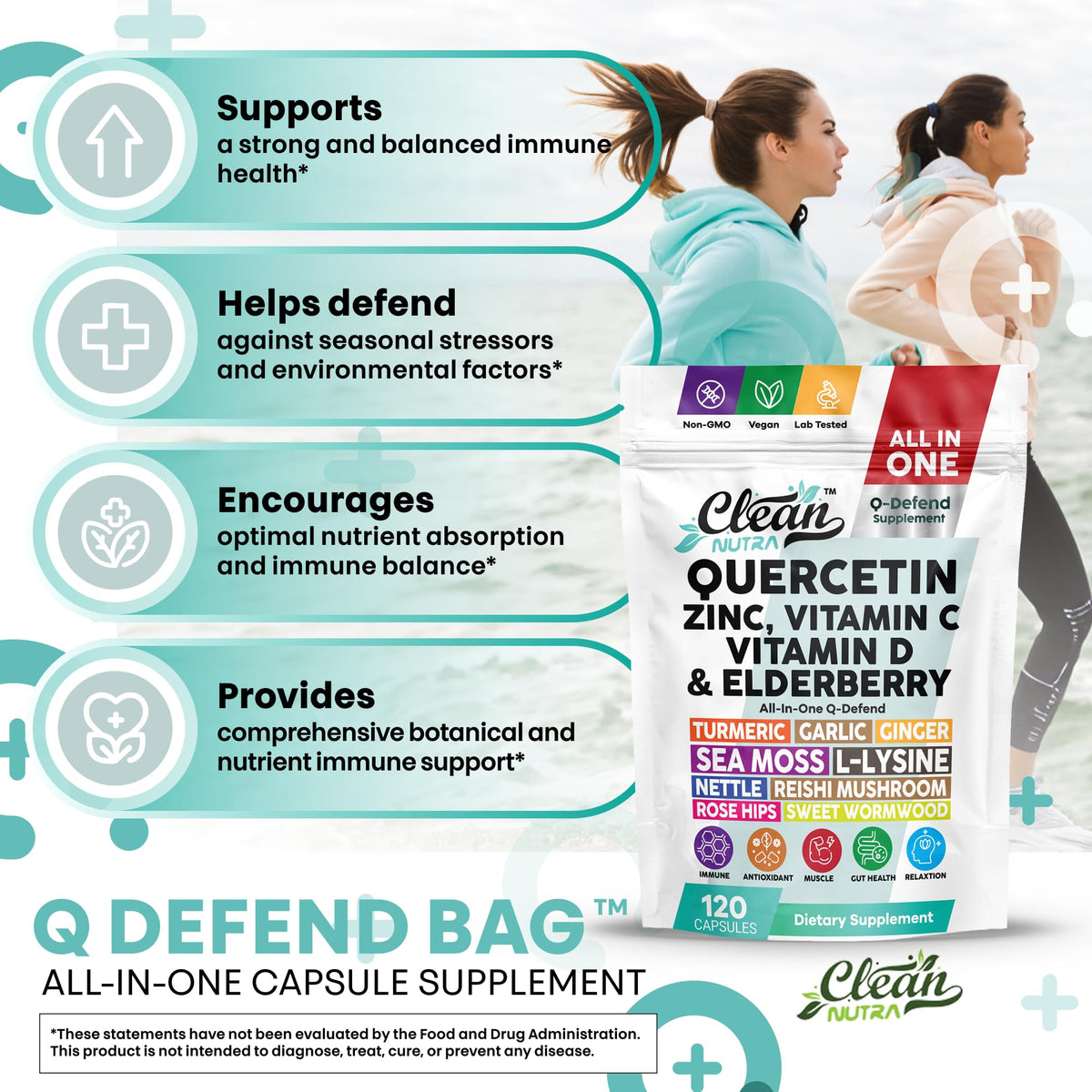 Capsules de Q Defend de Clean Nutraceuticals sur une surface blanche