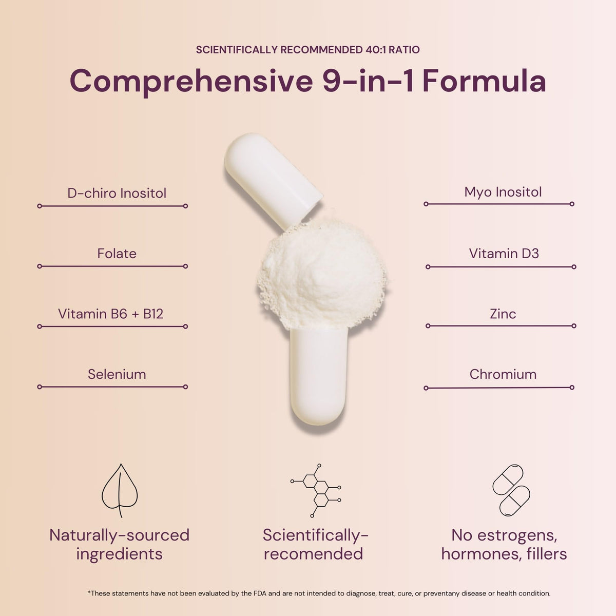 Capsules de QSTA Inositol 4100mg sur une surface blanche