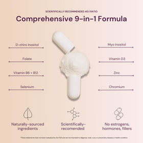 Capsules de QSTA Inositol 4100mg sur une surface blanche