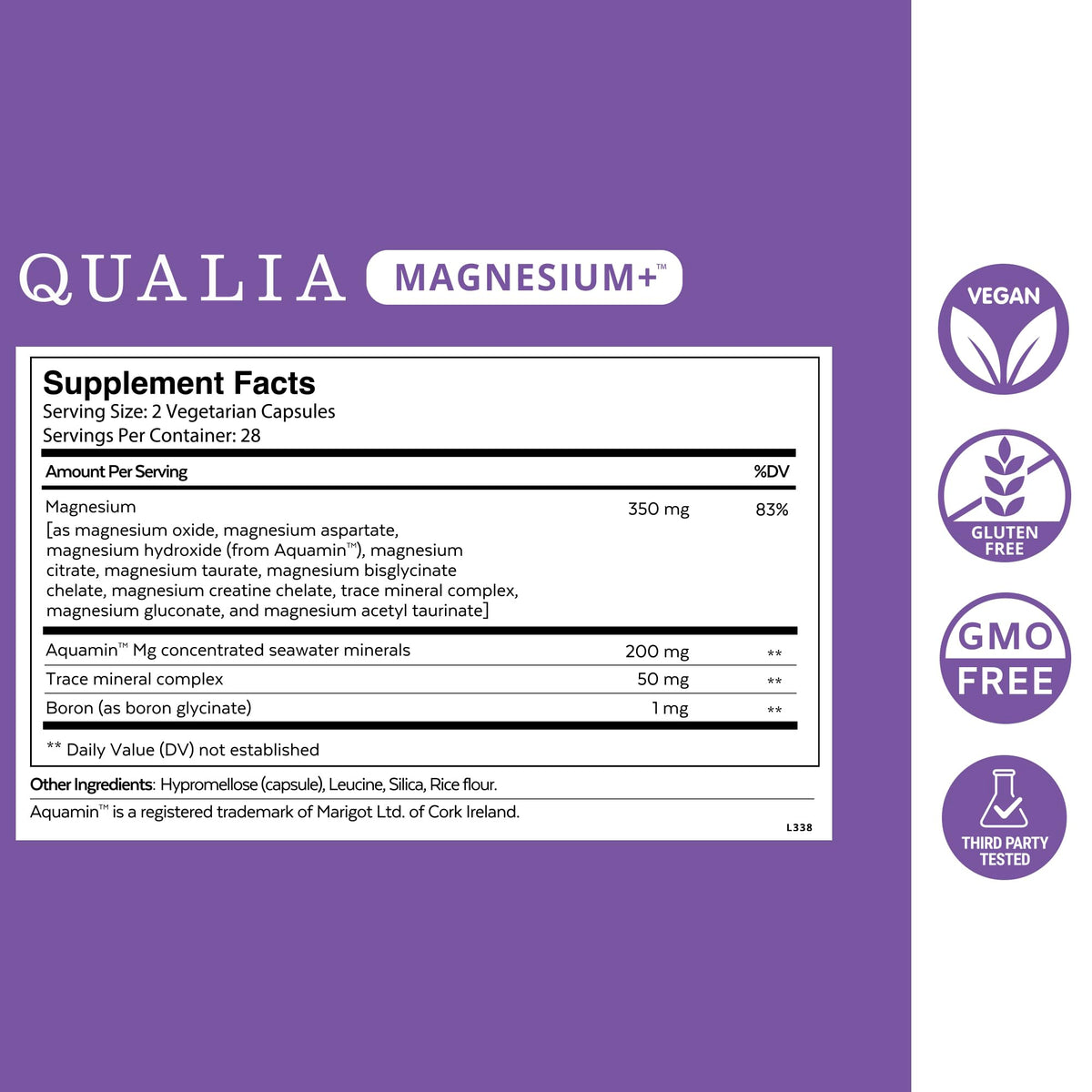 Capsules de QUALIA Magnésium Glycinate sur fond blanc