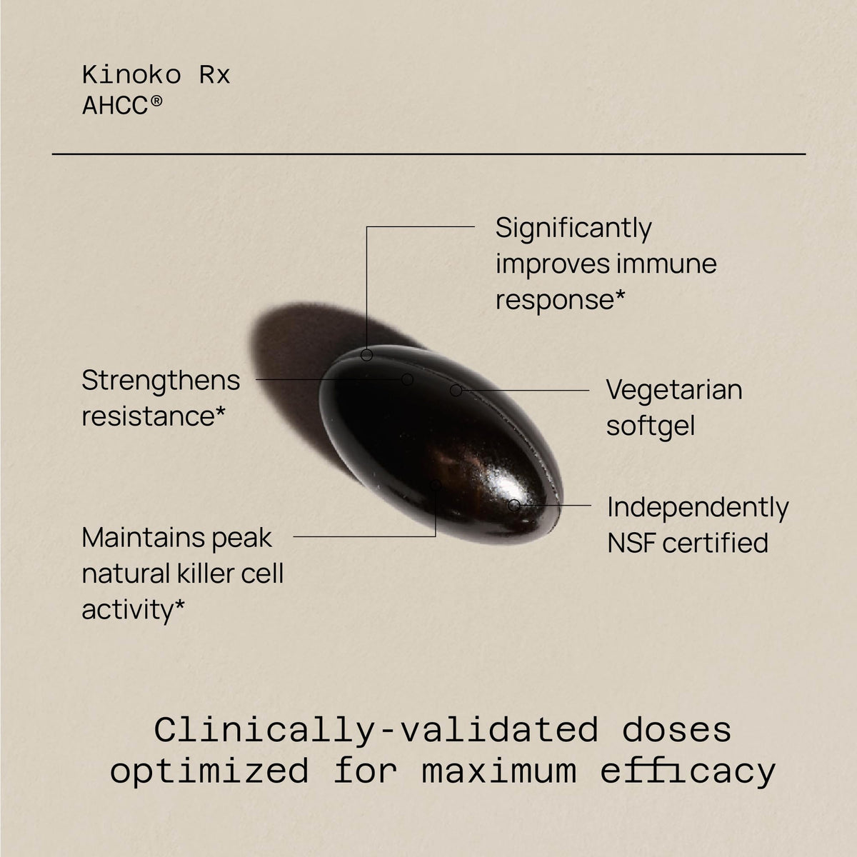 Capsules de Quality of Life Kinoko Rx AHCC 300mg sur fond blanc