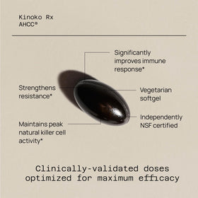 Capsules de Quality of Life Kinoko Rx AHCC 300mg sur fond blanc