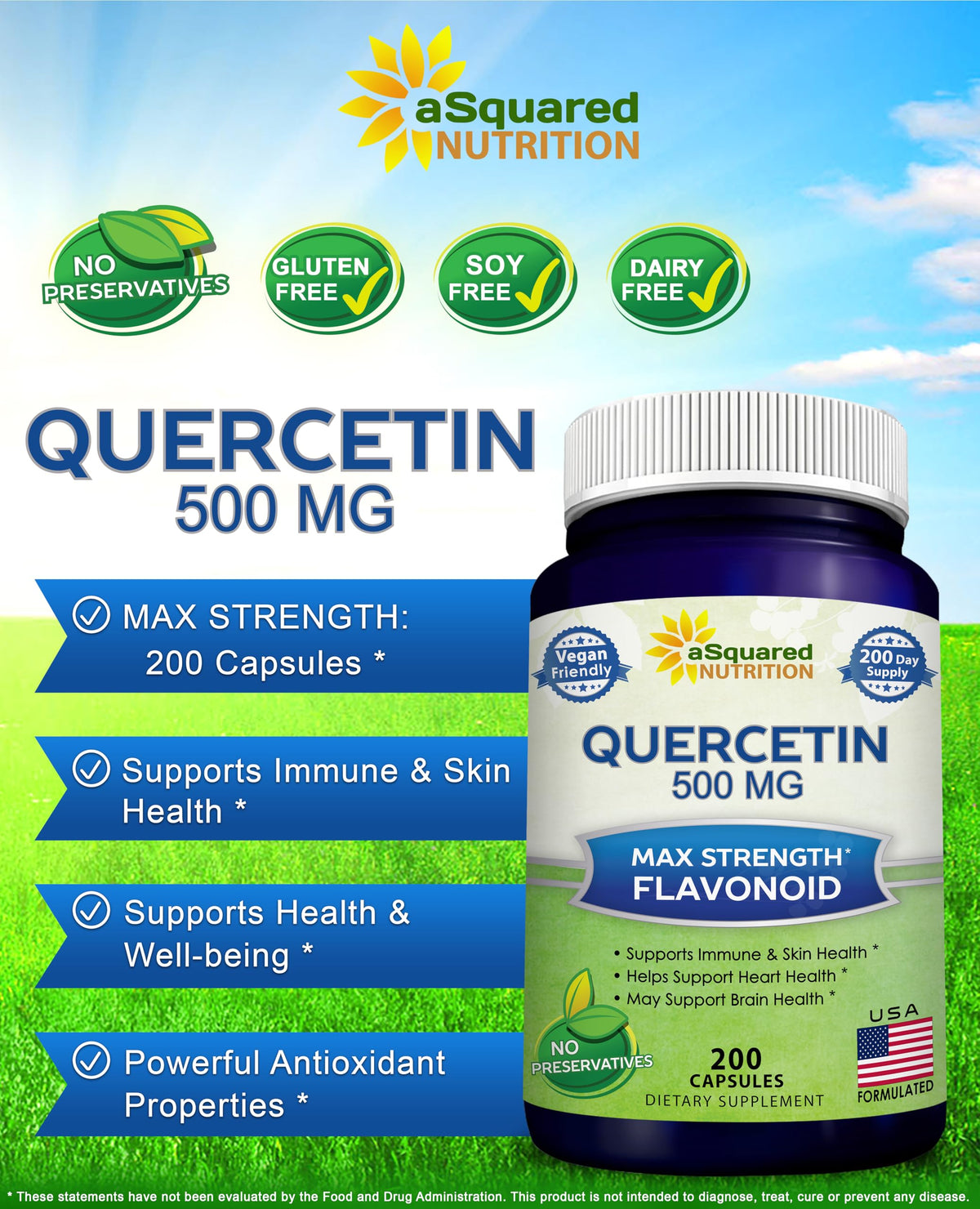 Capsules de Quercetin 500mg aSquared Nutrition en vue de près