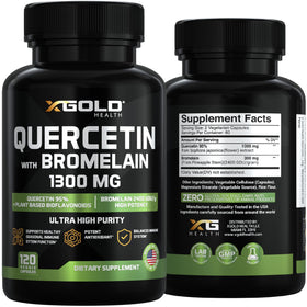 Capsules de Quercétine avec Bromélaïne sur table avec des fruits