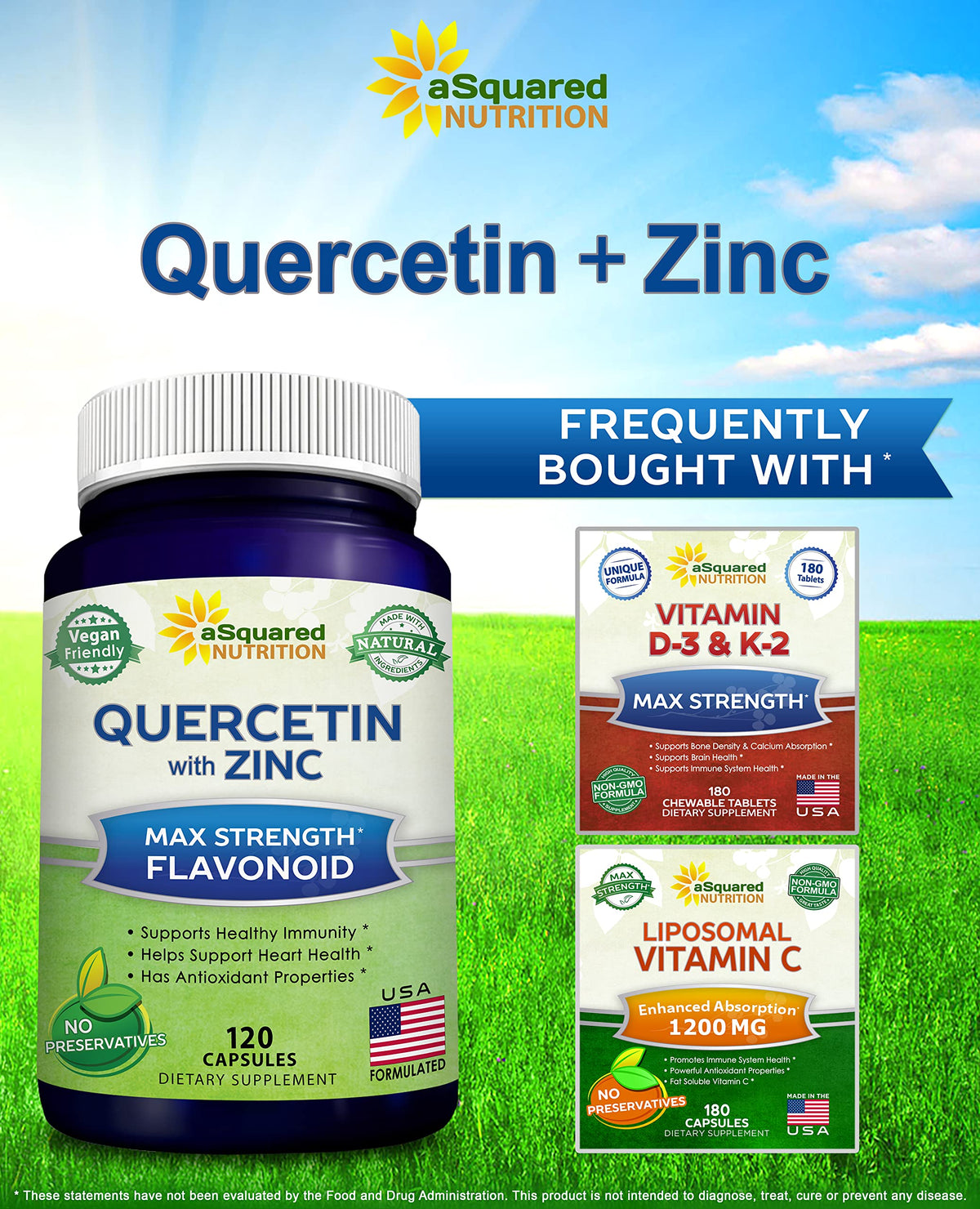 Capsules de Quercétine avec Zinc aSquared Nutrition sur fond blanc