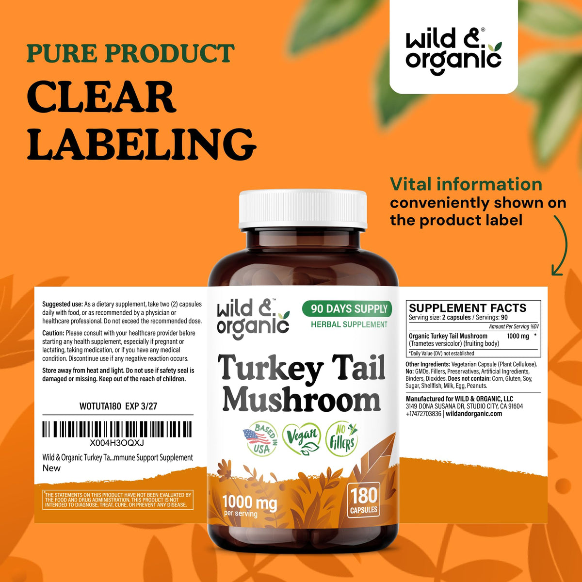 Capsules de queue de dinde Wild & Organic sur une table en bois