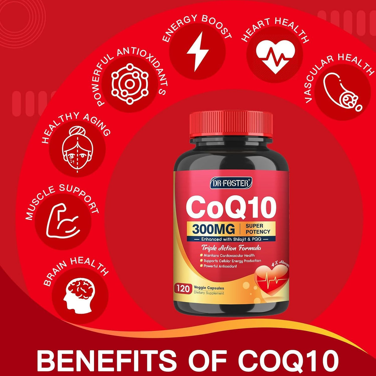 Capsules de Quinovit CoQ10 sur une table en bois