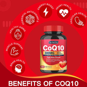 Capsules de Quinovit CoQ10 sur une table en bois